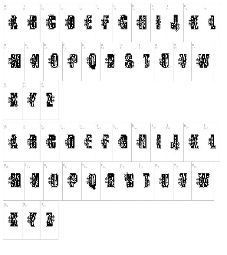 VTKS Low Rider font map